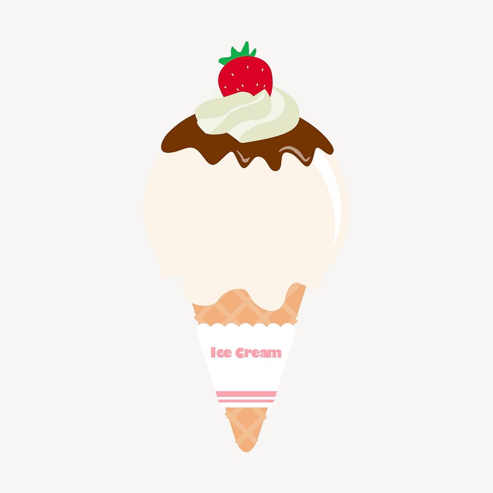 Vanilla ice-cream cone clipart, cute food illustration. Free public domain CC0 image.