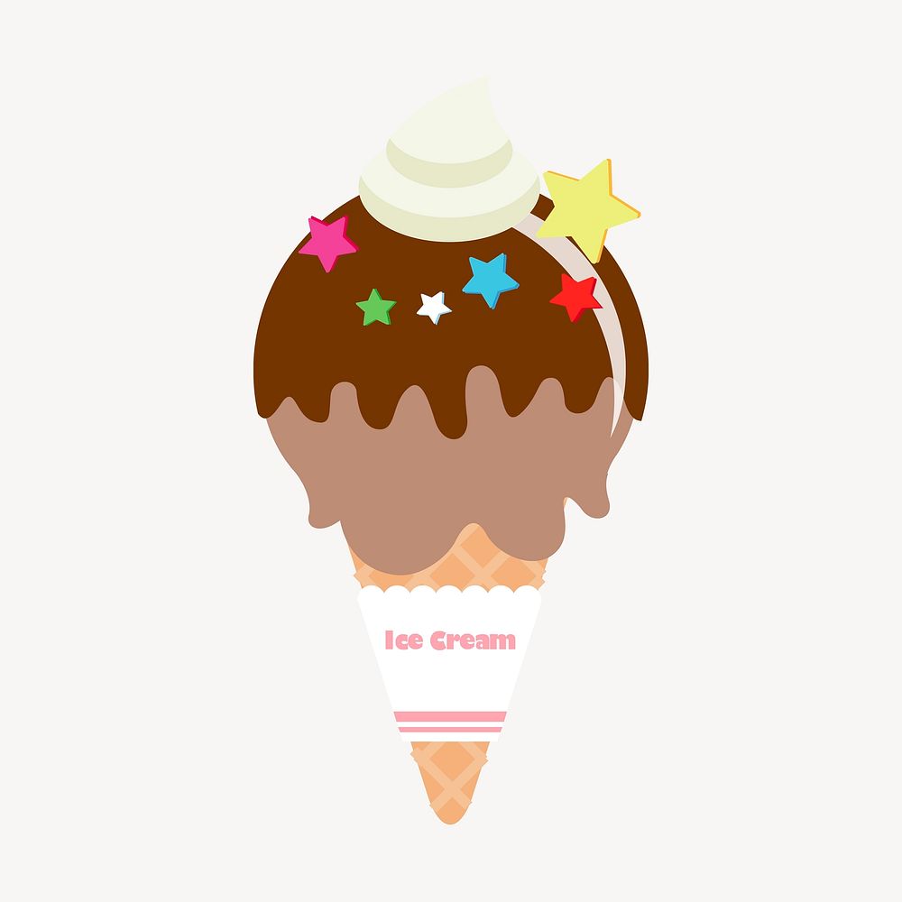Chocolate ice-cream cone clipart, cute food illustration. Free public domain CC0 image.