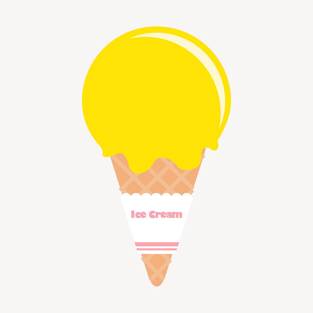 Yellow ice-cream cone clipart, cute food illustration. Free public domain CC0 image.