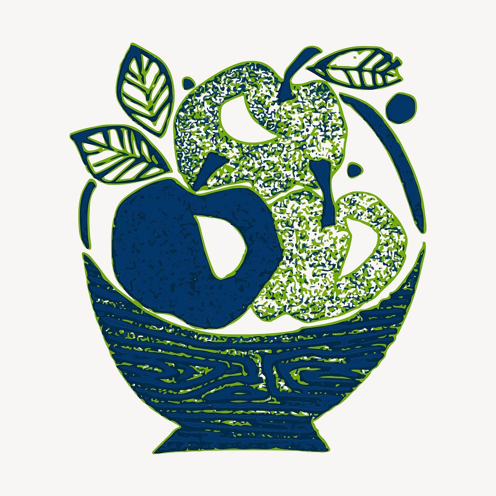 Apple bowl clipart, fruit, green textured illustration. Free public domain CC0 image.