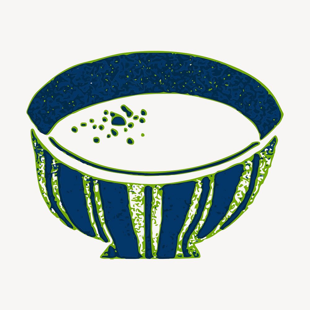 Soup bowl clipart, food, green textured illustration. Free public domain CC0 image.