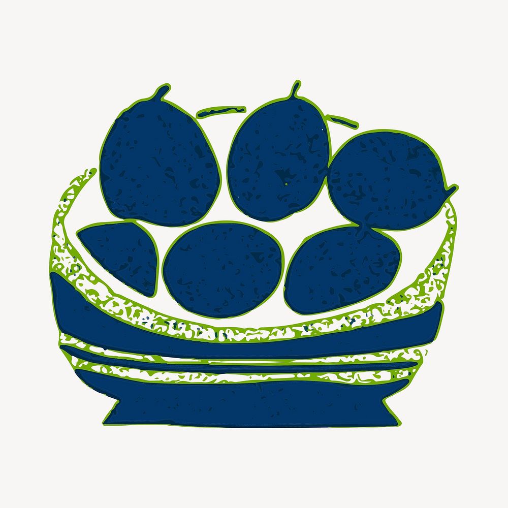 Fruit bowl clipart, food, green textured illustration. Free public domain CC0 image.
