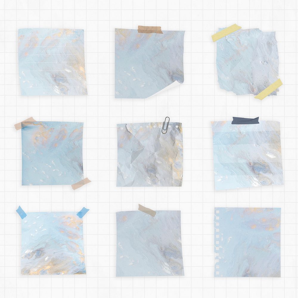 Notepad psd with blue watercolor background set