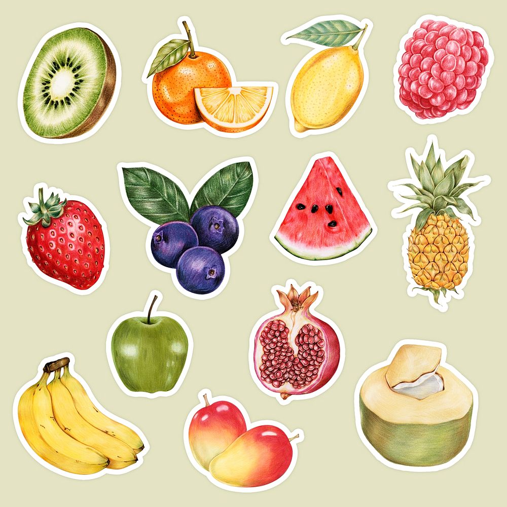 Fruits illustration psd organic food hand drawn set