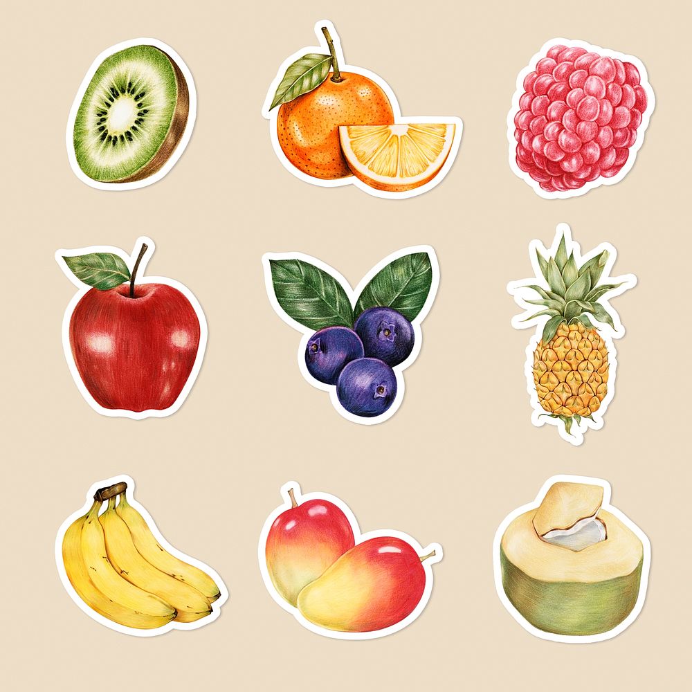 Fruits illustration psd organic food hand drawn collection