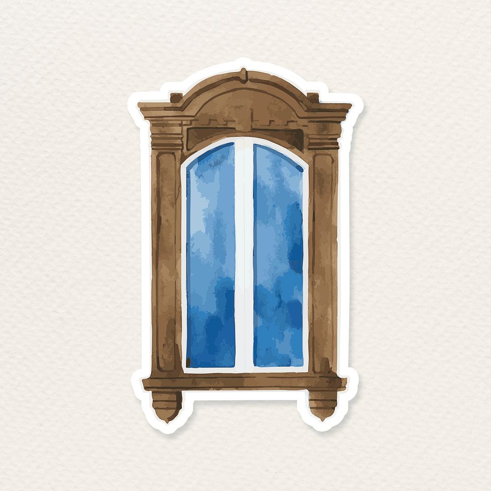 Psd watercolor old European window architectural illustration