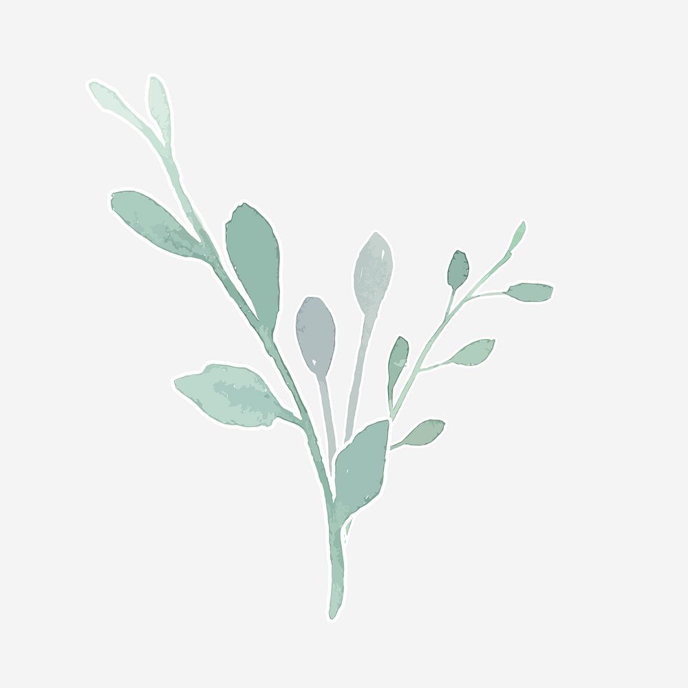 Classic green leaves hand drawn watercolor decorative