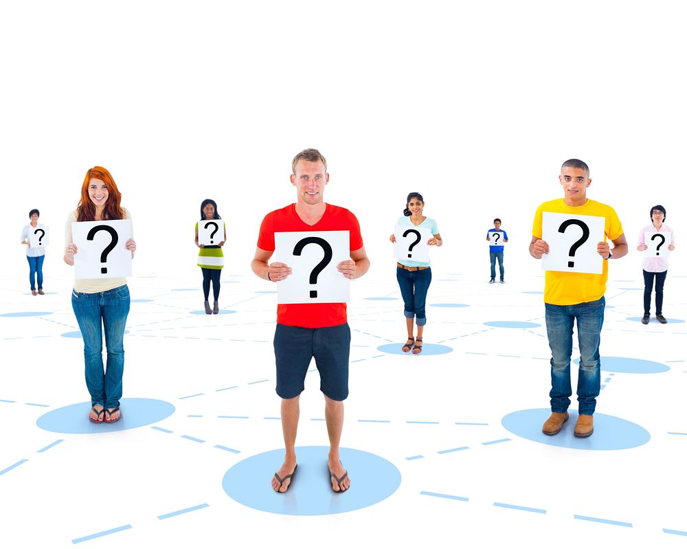 Connected Multi-Ethnic People Holding a Question Mark