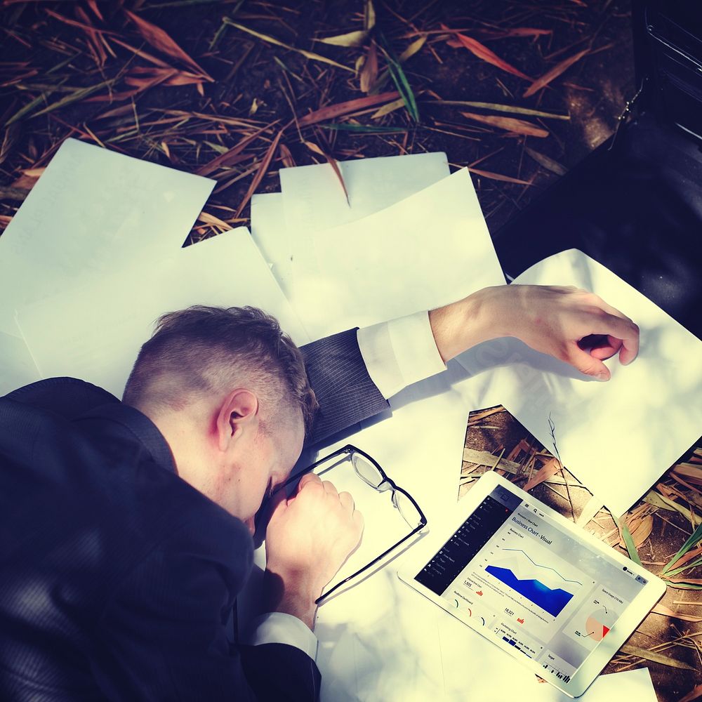 Businessman Sleeping Stress Deadline Working Tired Concept
