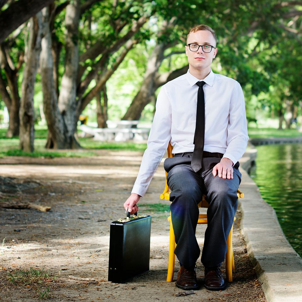 Businessman Sitting Chair Forest Green Concept