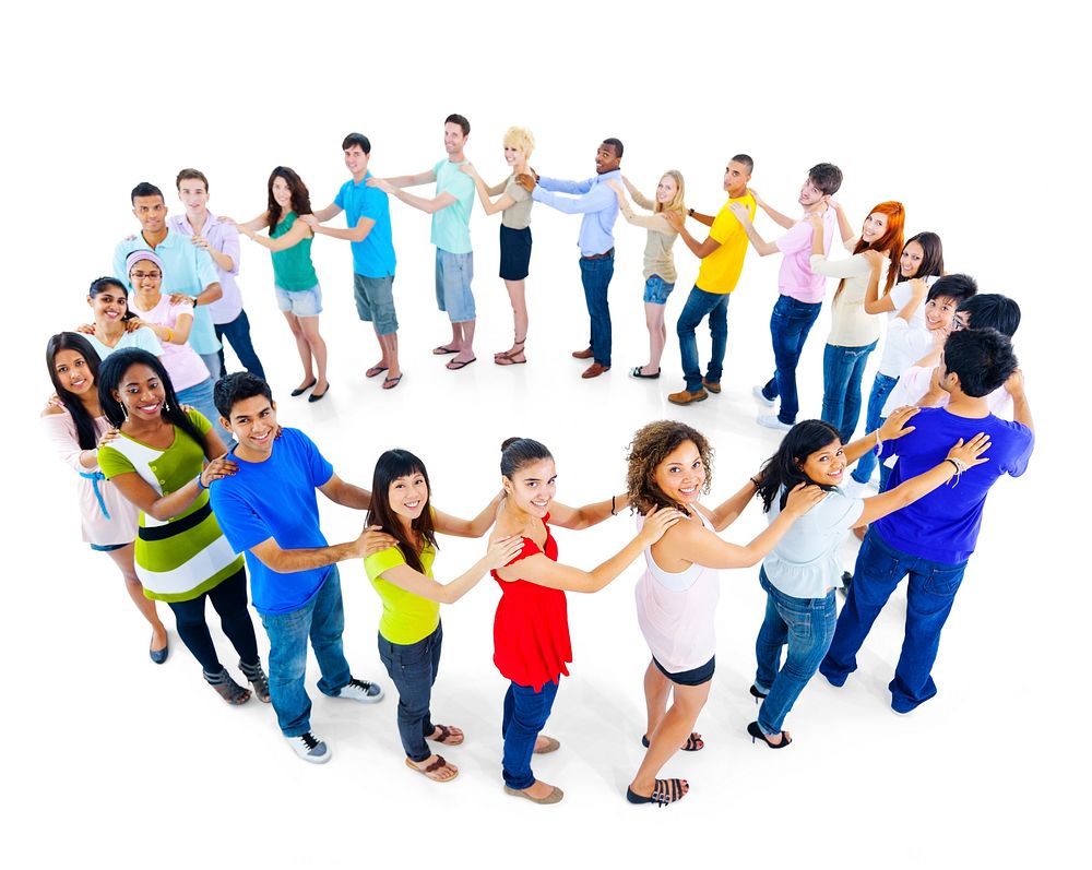 Large Group of People Standing Circle Teamwork Concept