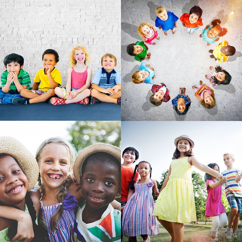 Group of diverse kids studio portrait