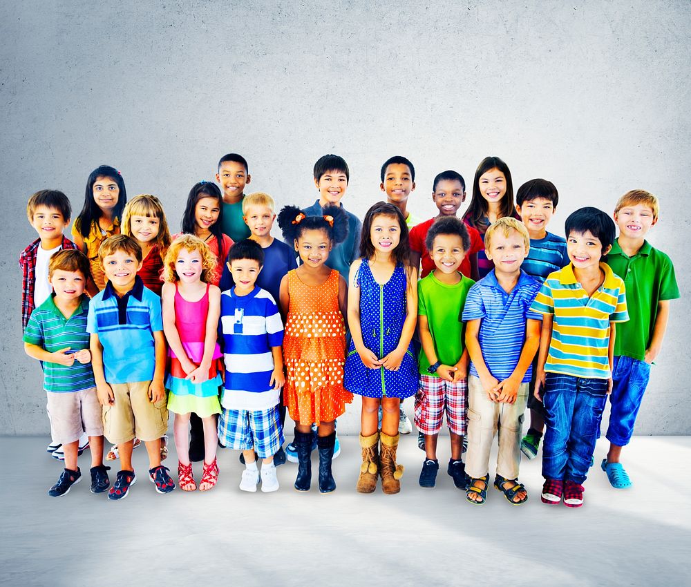 Group of diverse kids studio portrait
