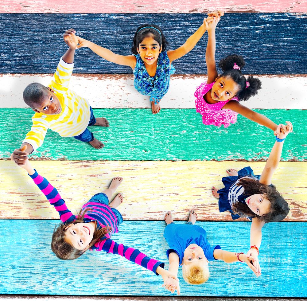 Group of diverse kids studio portrait