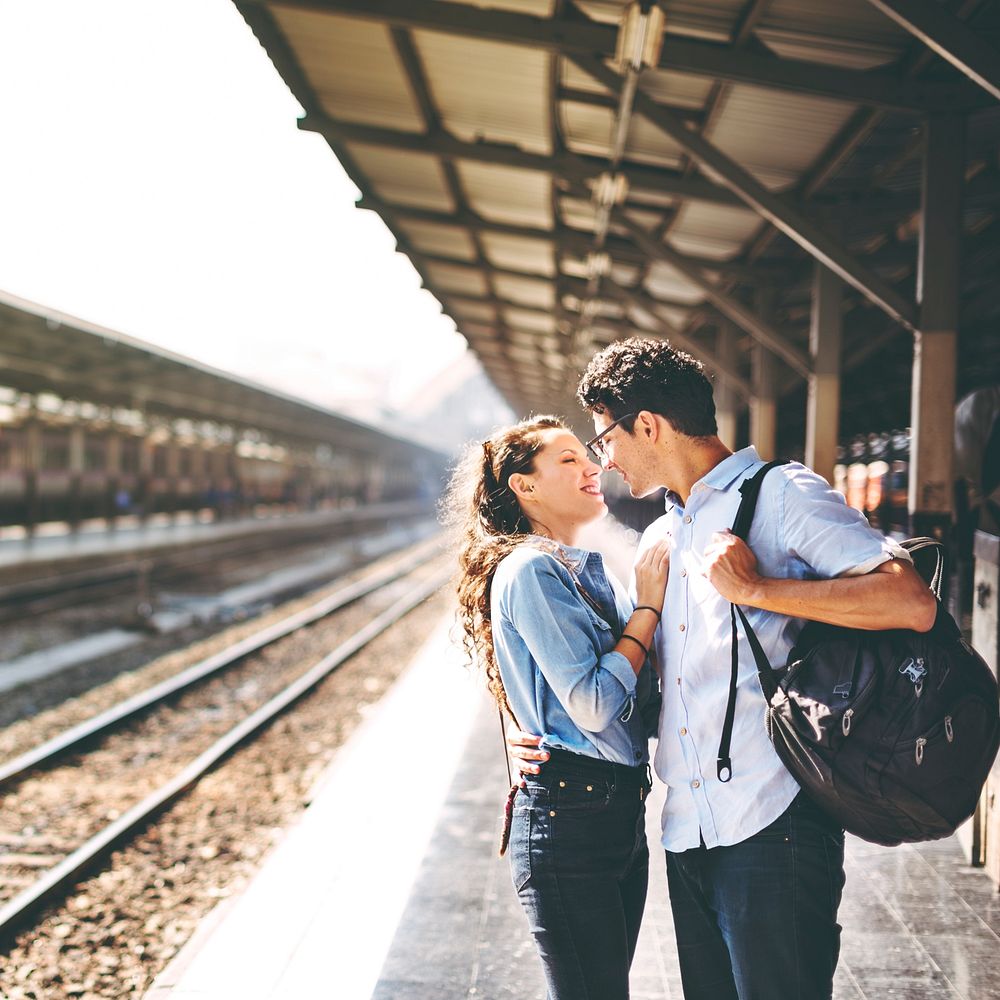 Couple Lover Travel Train Backpacker Concept