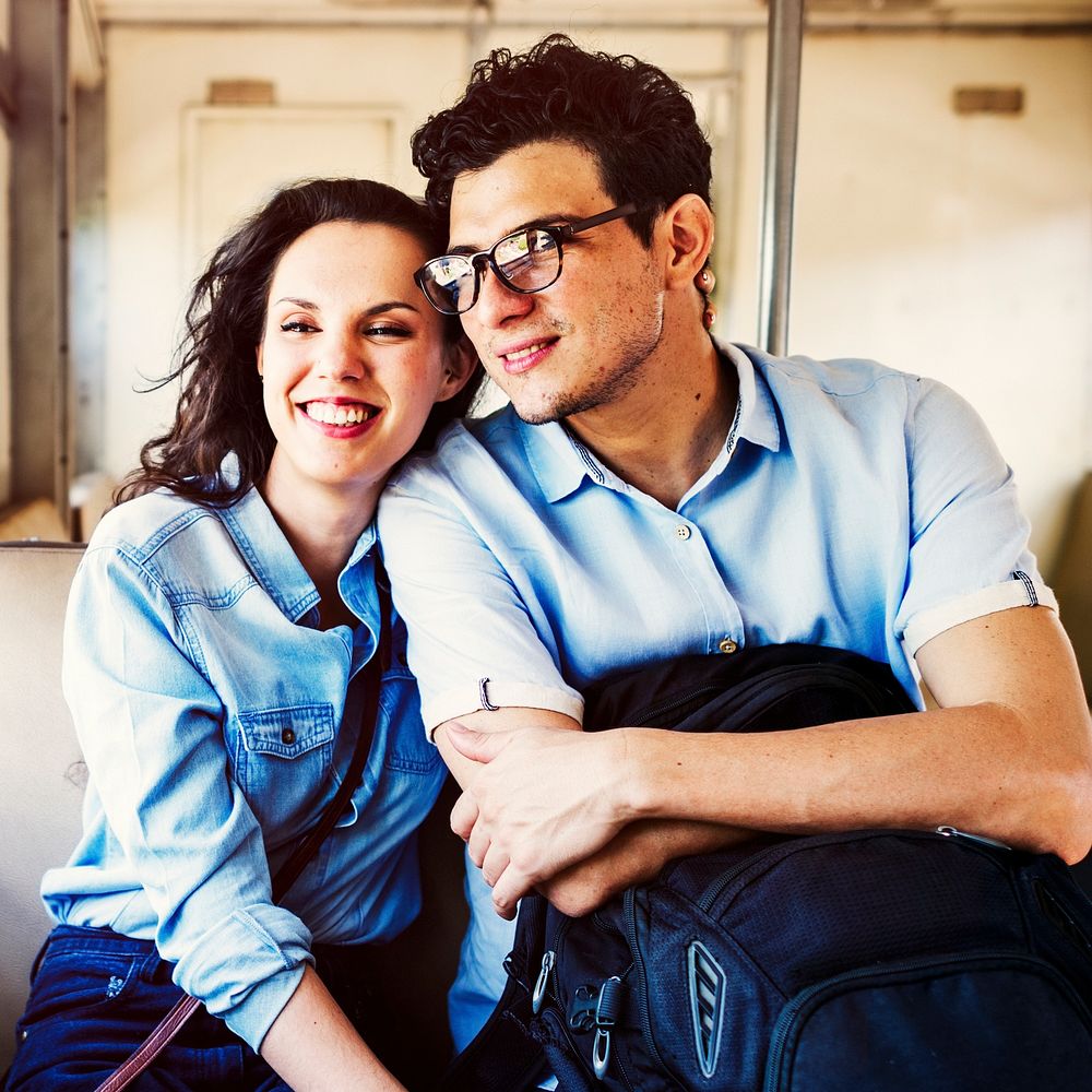 Couple Train Explore Happy Concept