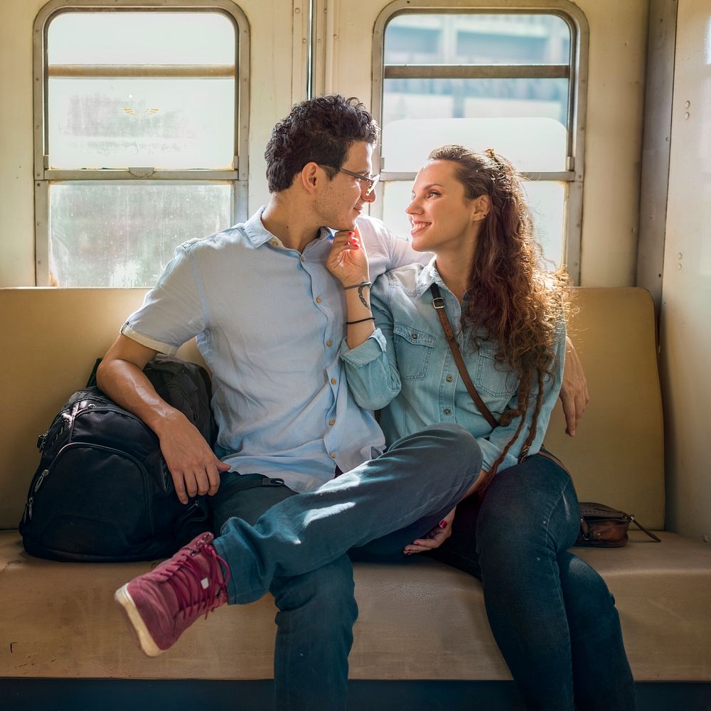 Couple Lover Travel Train Backpacker Concept