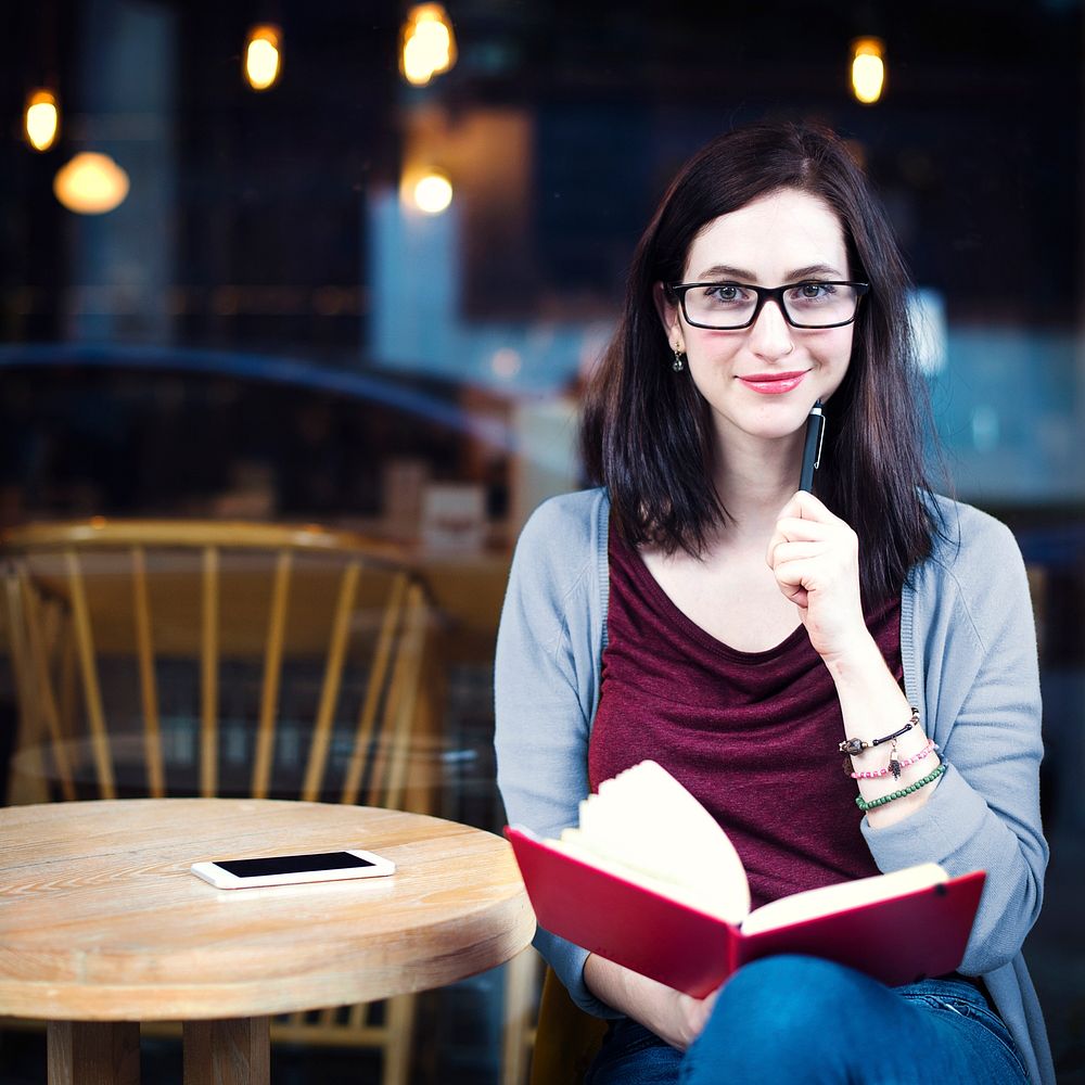 Woman Reading Studying Cafe Restaurant Relaxation Concept