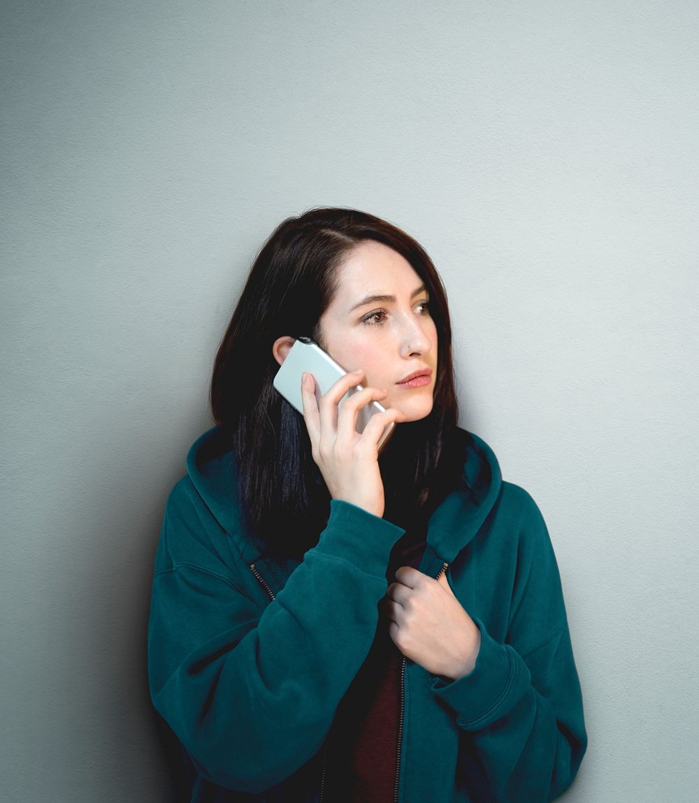 Girl Hoodie Unhappy Phone Call Concept