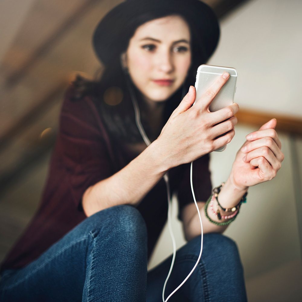 Woman Listening Music Media Entertainment Relaxation Concept