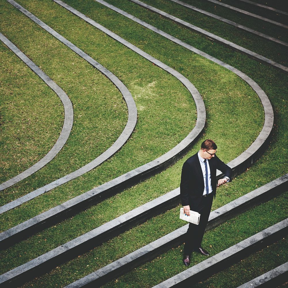 Business Man Check Time Outdoors Concept