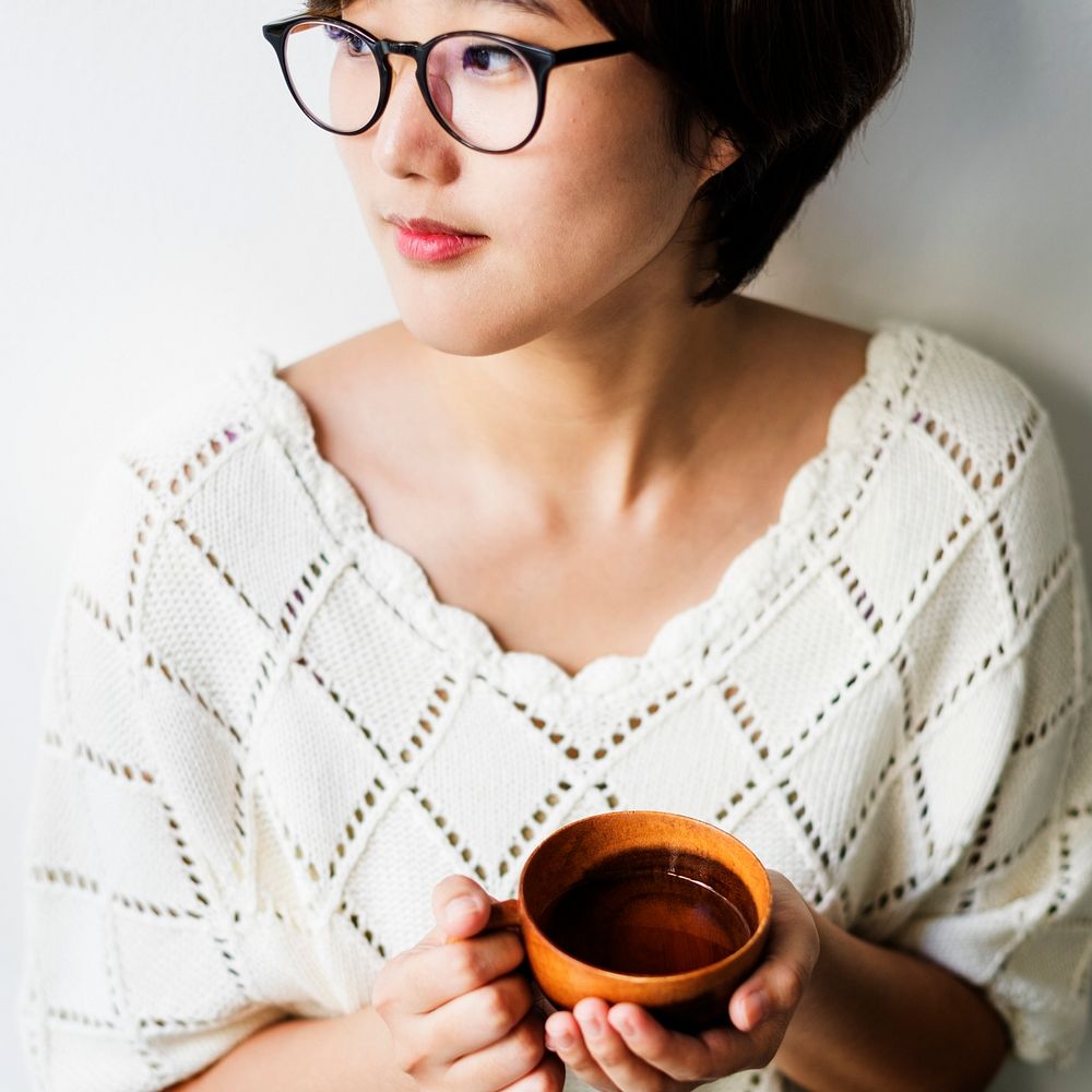 Asian Woman Drinking Tea Relax Concept