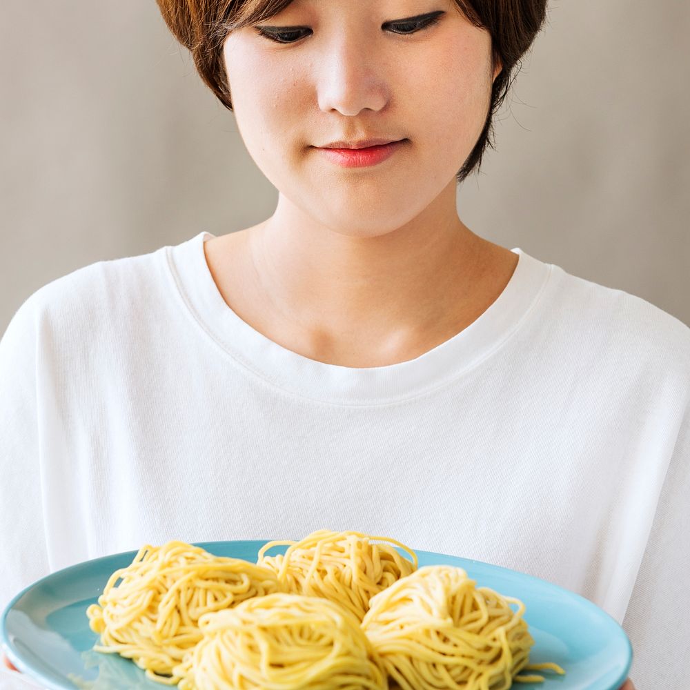 Ramen Noodle Sweet Pursuit Girl Peace Joyful Concept