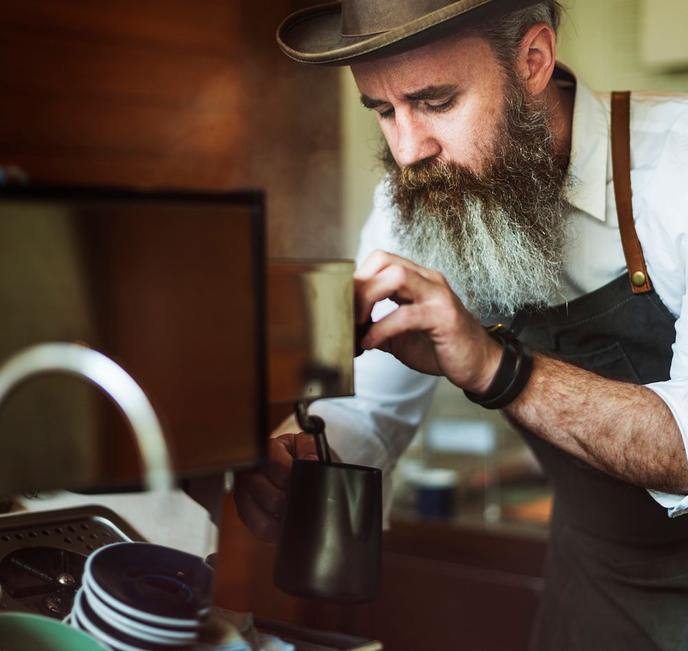 Barista Pouring Coffee Cafe Working Startup Business Concept