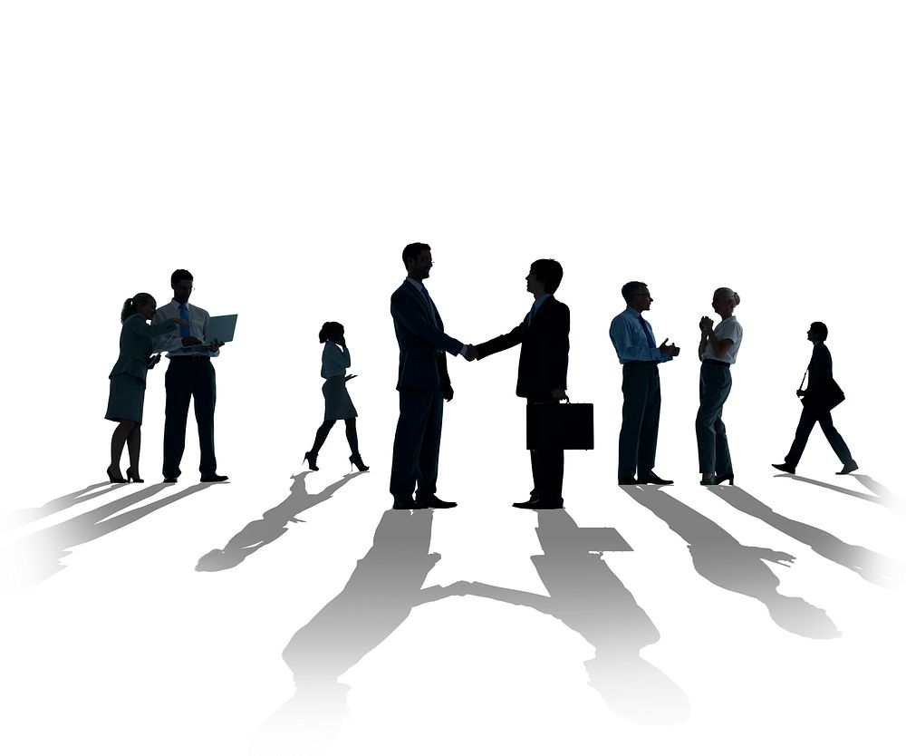 Silhouette Business People Discussion Communication Greeting Handshake Concept