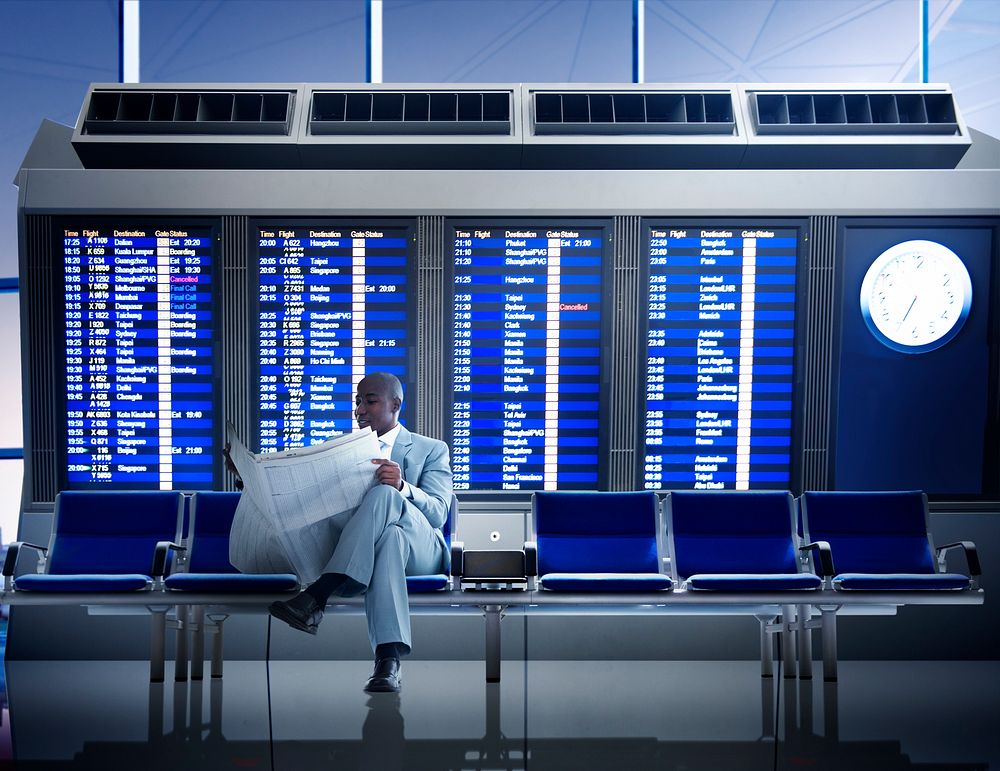 Businessman Airport Business Travel Flight Waiting Concept