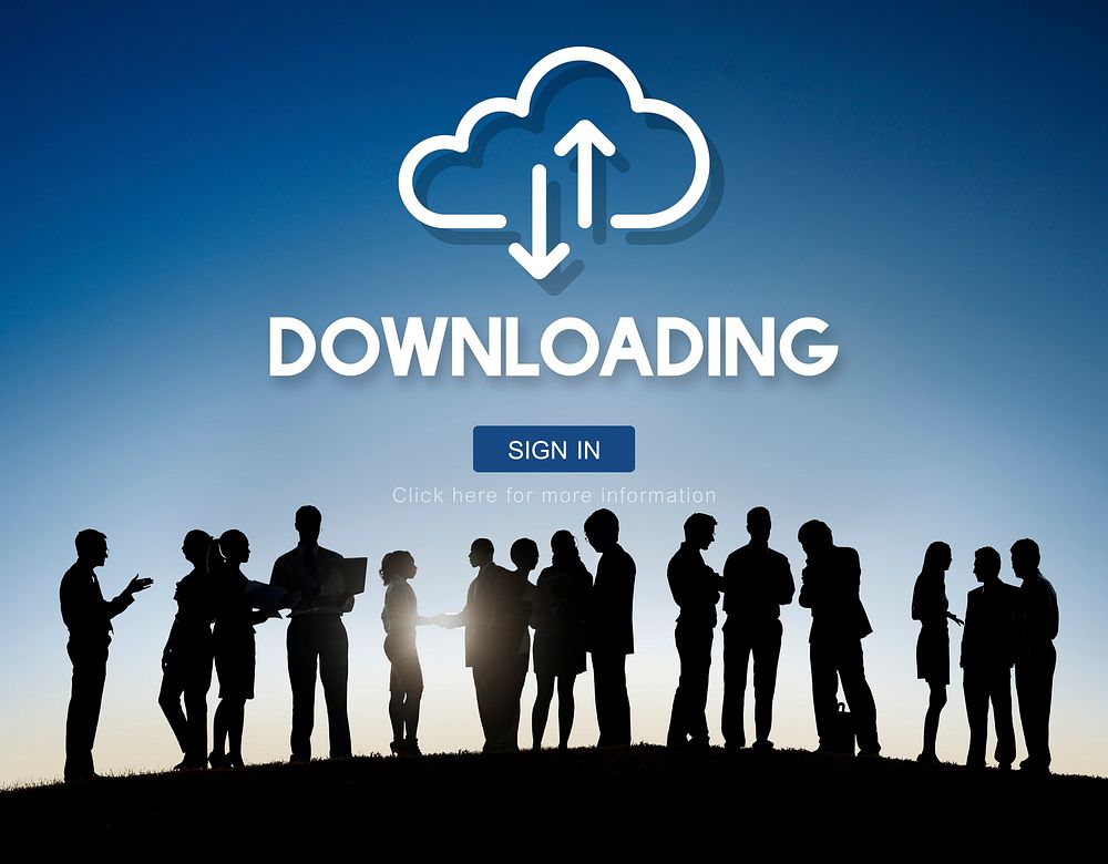 Downloading cloud icon on business people silhouette background