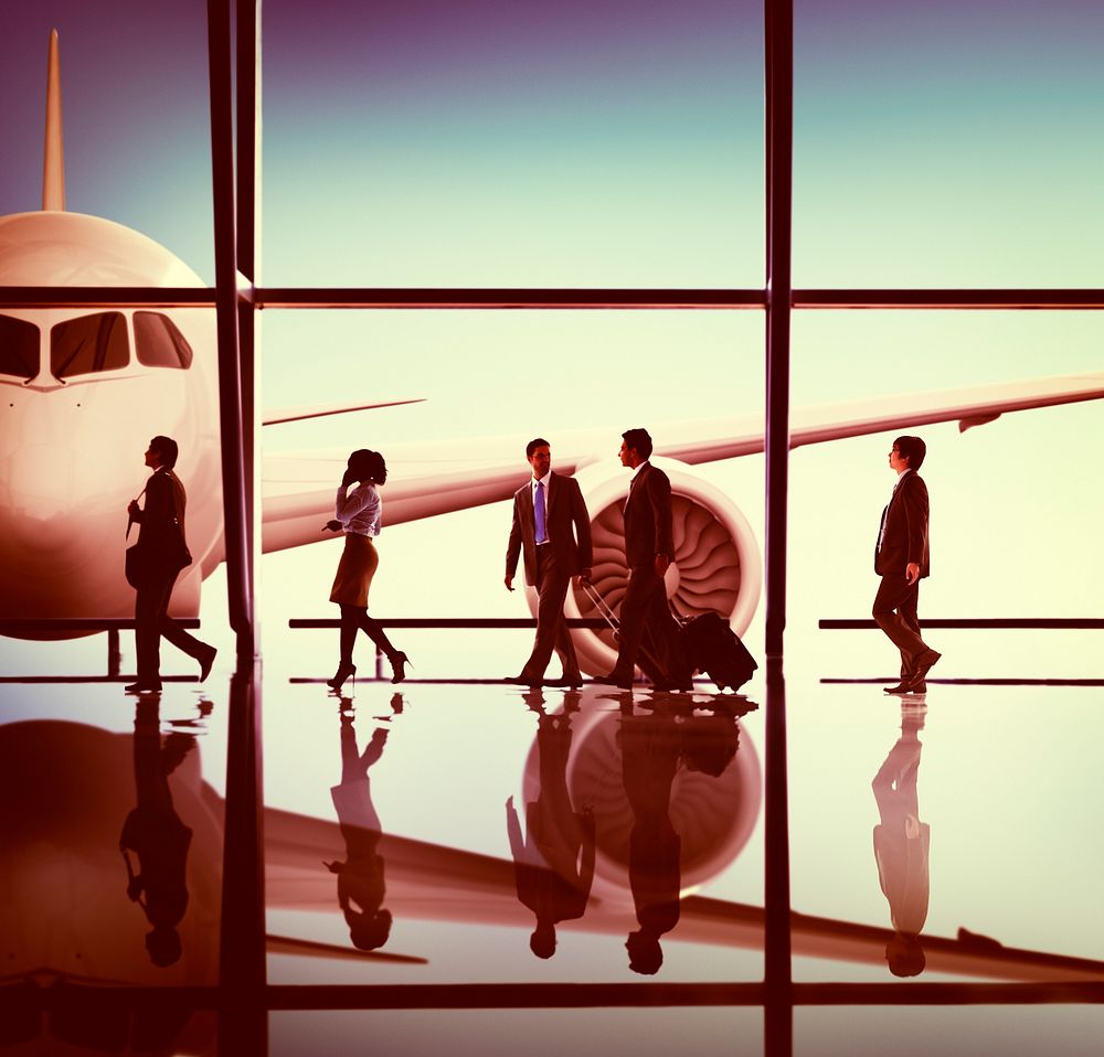 Business People Traveling Airplane Airport Concept