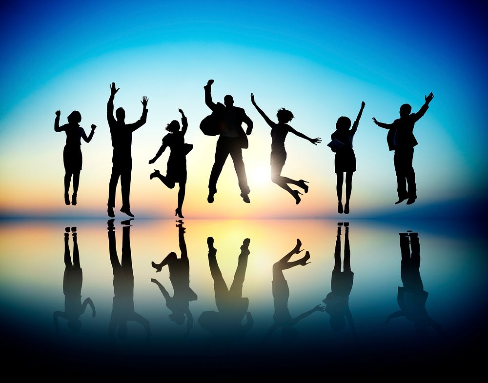Business People Celebration Success Jumping Ecstatic Concept