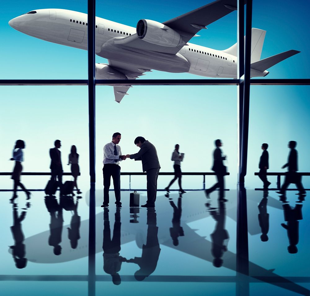 Silhouette Group of Business People with Airplane Concept