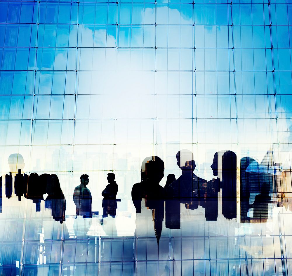 Silhouette Business People Discussion Meeting Cityscape Concept