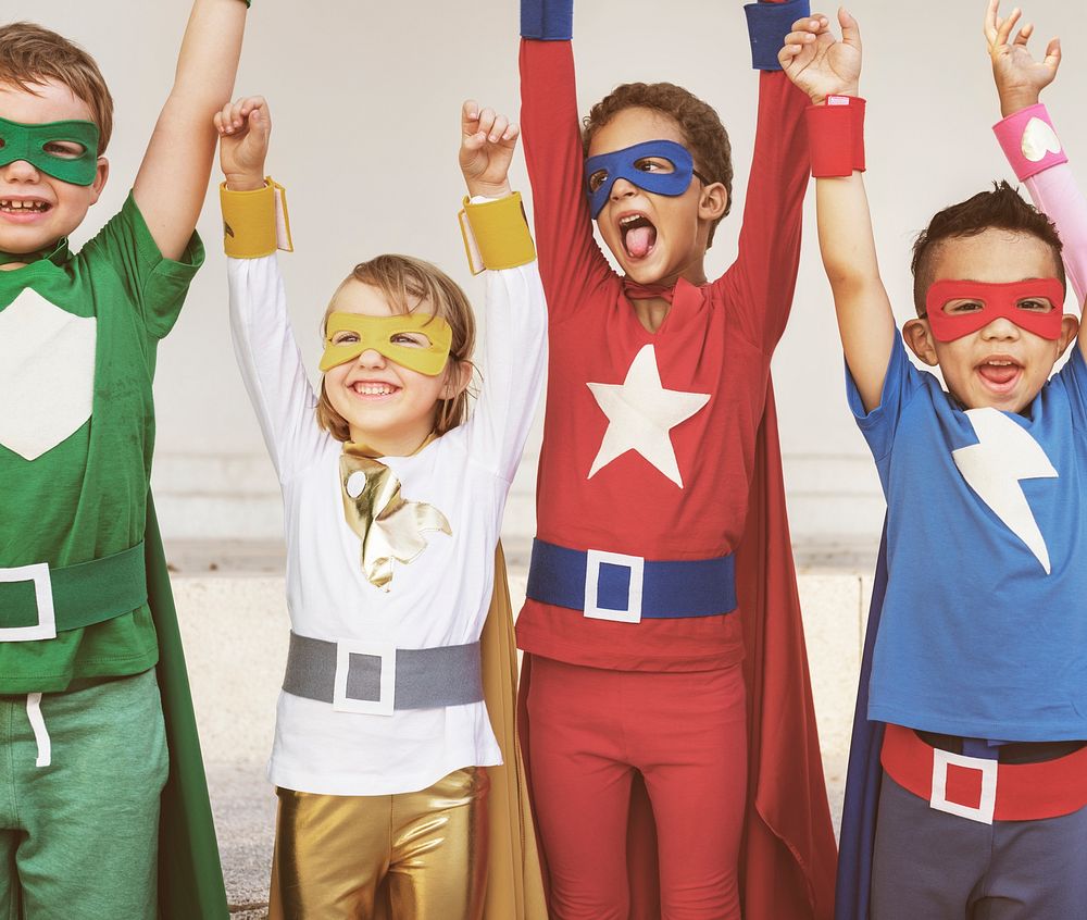 Superheroes Kids Teamwork Aspiration Elementary Concept