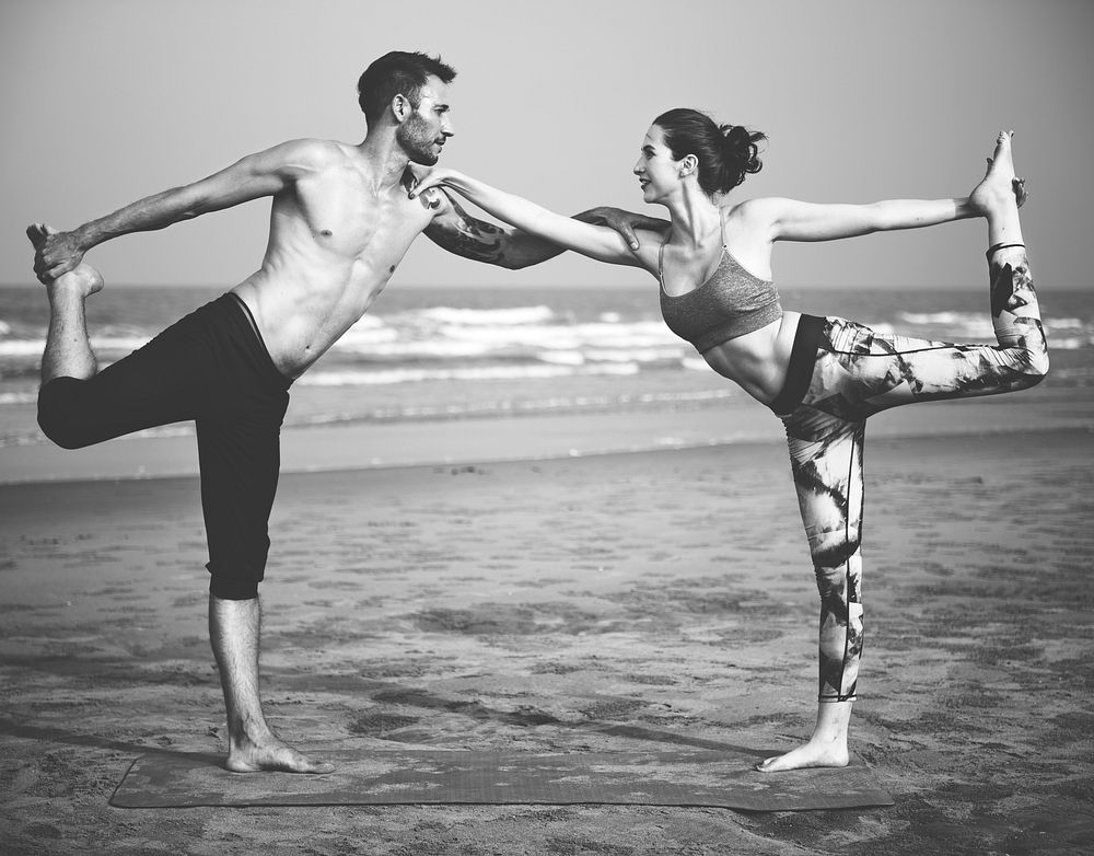 Man Woman Yoga Holding Fitness Concept