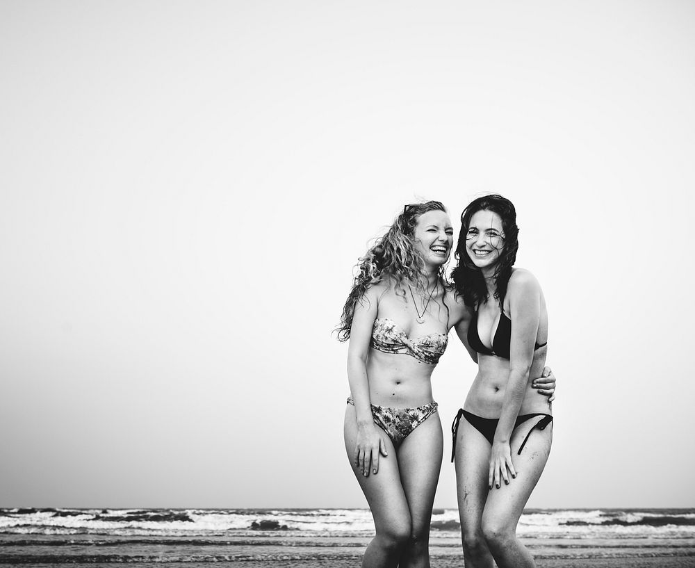 Cheerful Ladies Beach Friendship Summer Concept