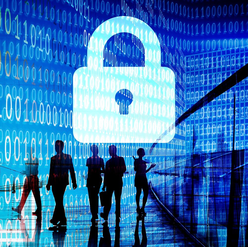 Business People Binary Code Lock Security Cocnept