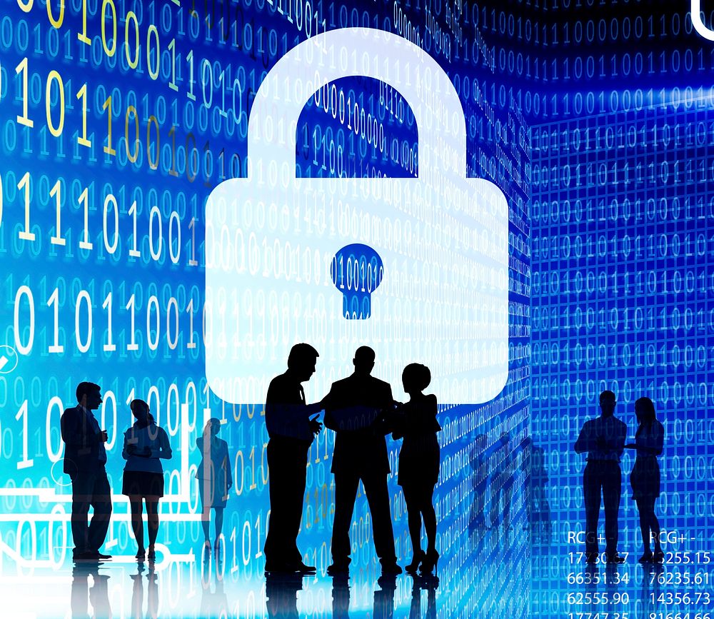 Business People Binary Code Lock Security Cocnept