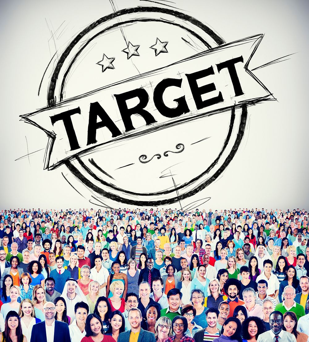 Target badge overlay on a huge crowd of people