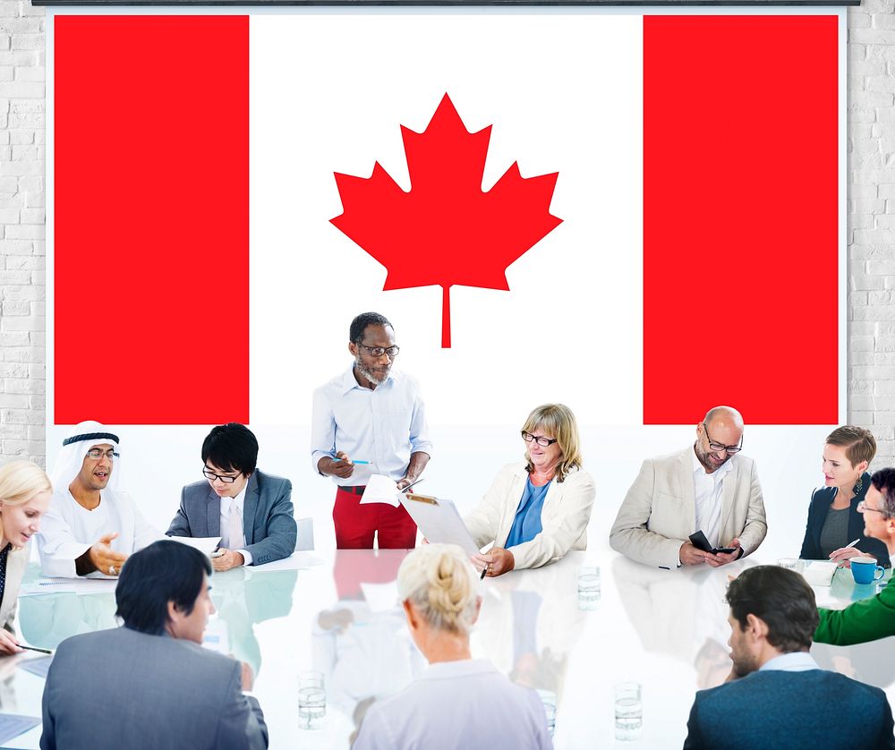 Canada National Flag Business Team Meeting Concept