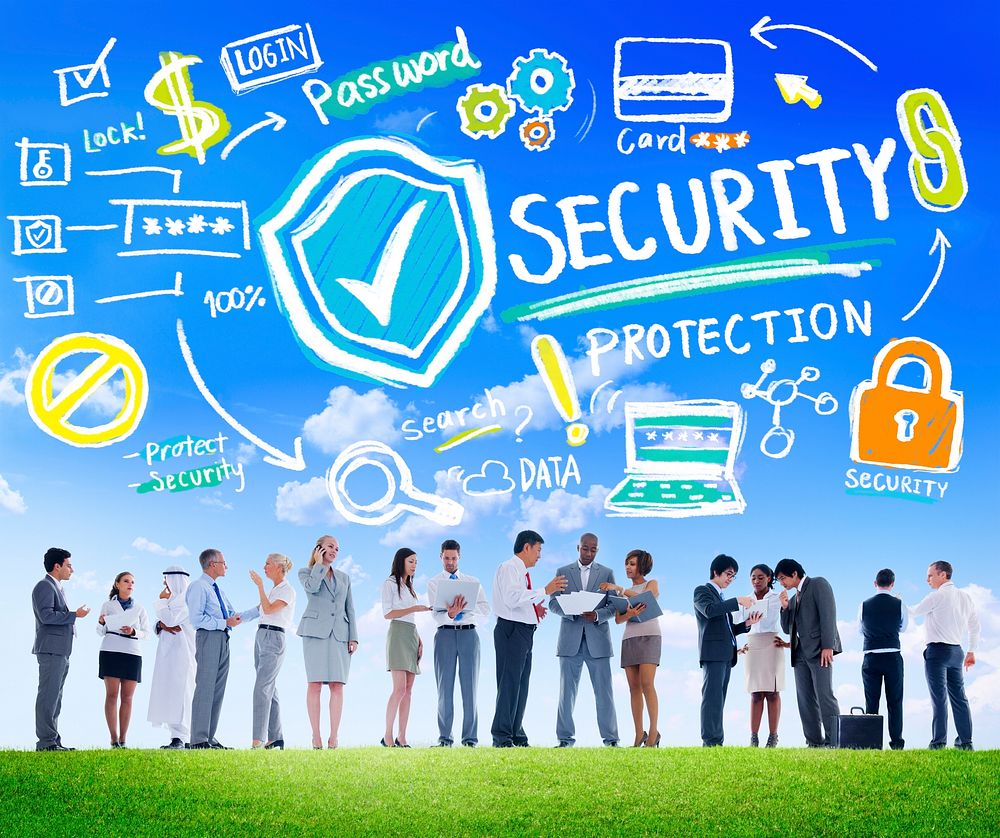 Ethnicity Business People Discussion Digital Security Protection Concept