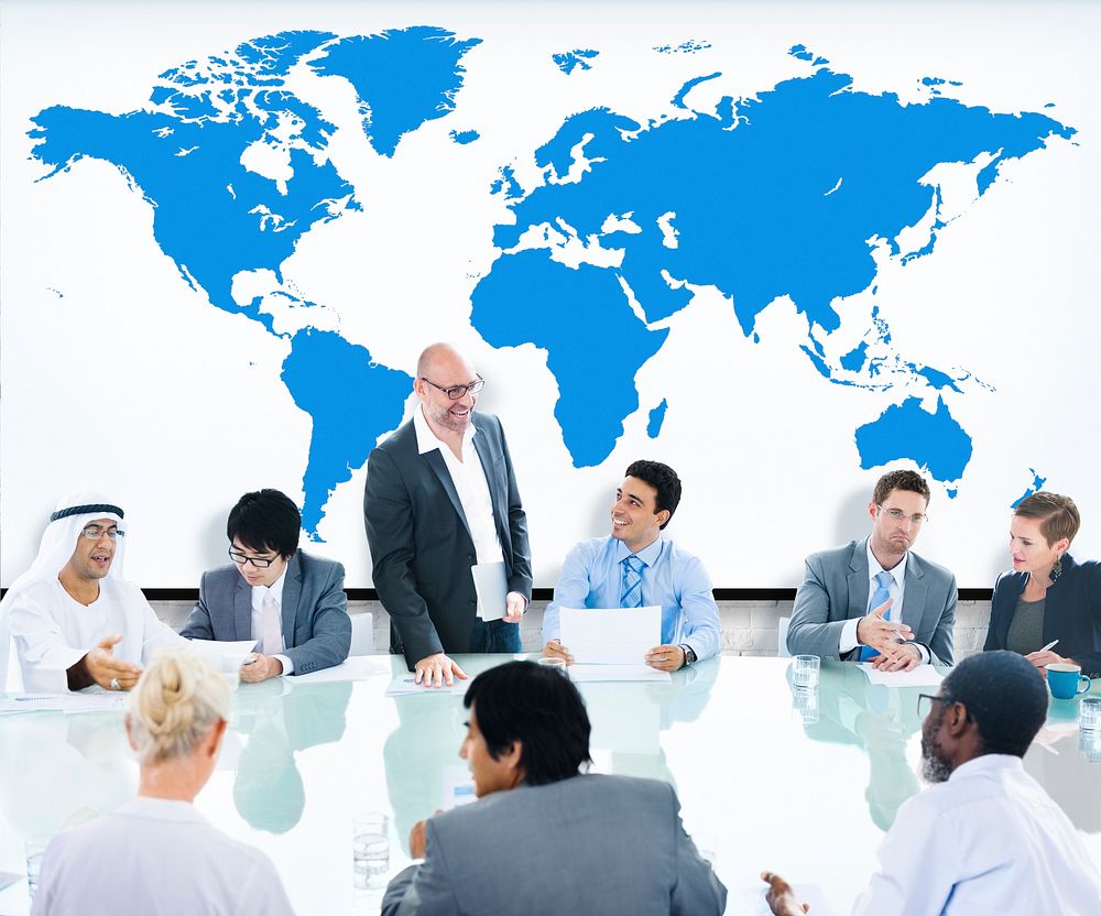 Business People Meeting Boardroom Leader World Map Concept