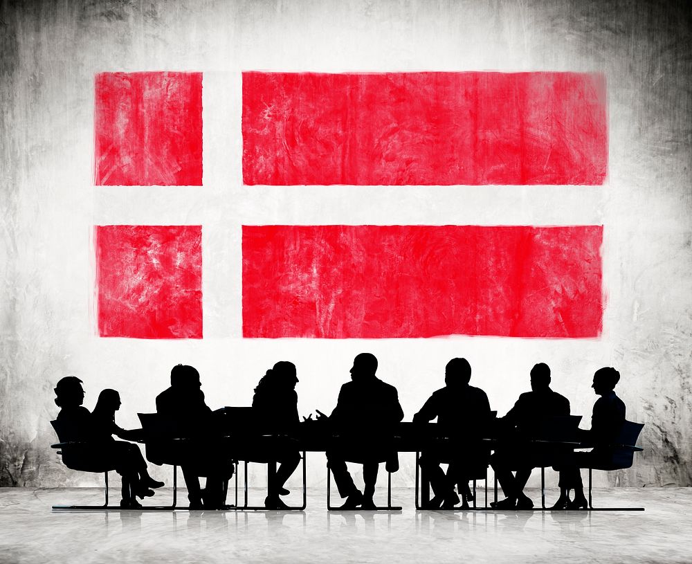 Business People and the National Flag of Denmark