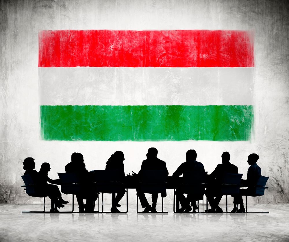 Business People in a Meeting with Hungarian Flag