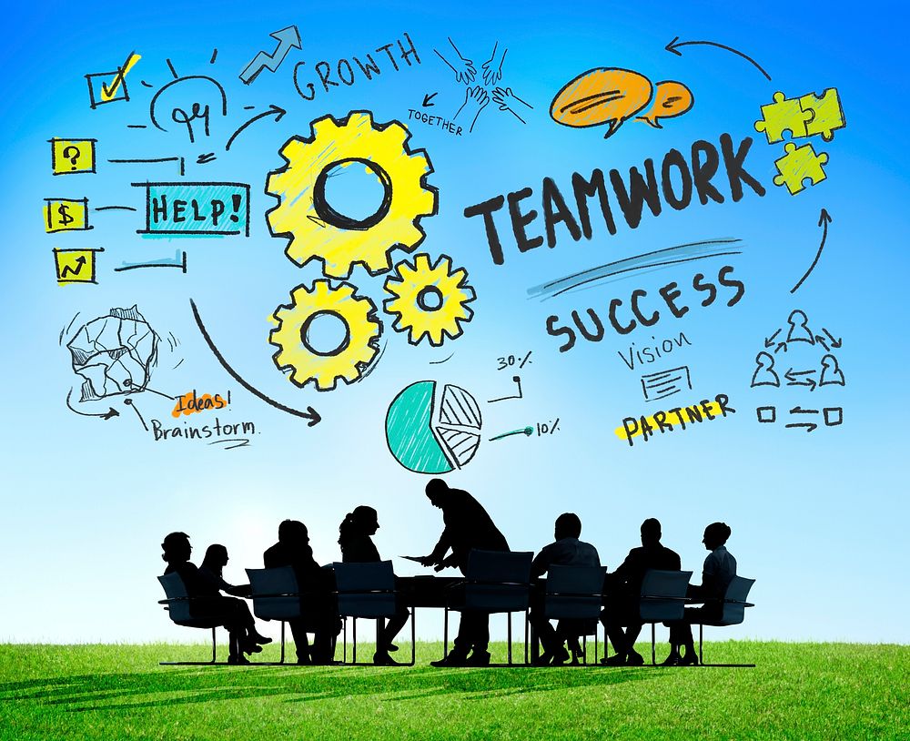 Teamwork Team Together Collaboration Business Meeting Outdoors Concept