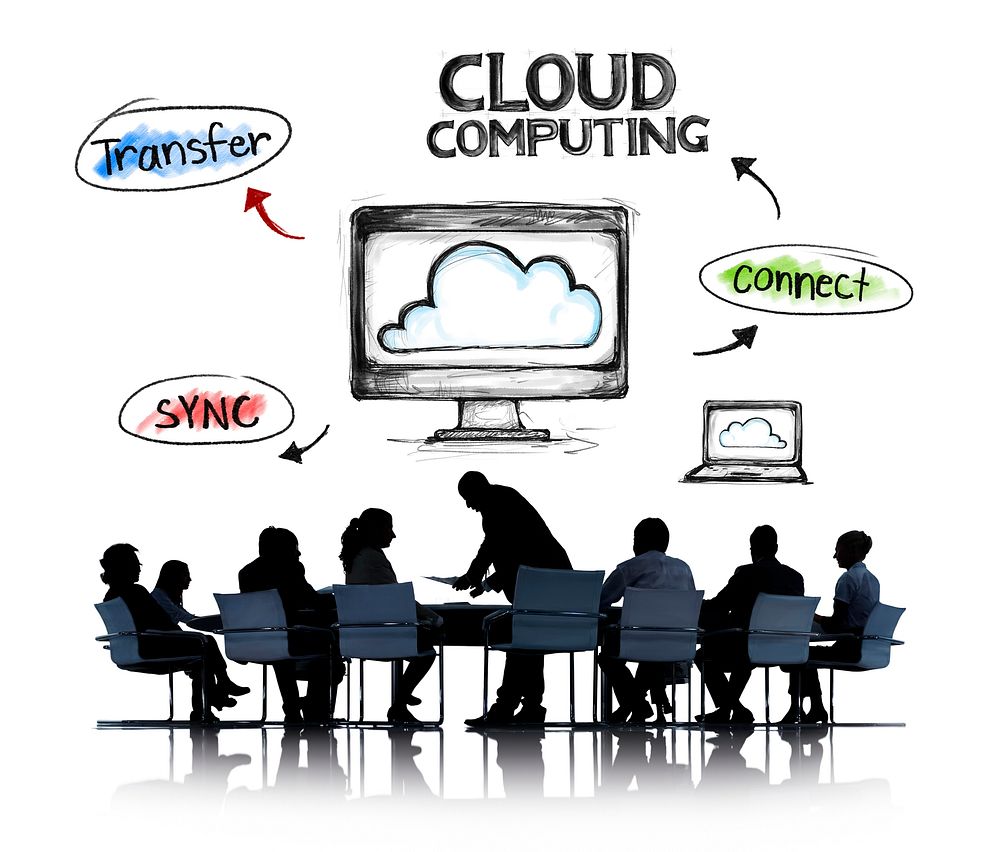 Business People in a Meeting and Cloud Computing Concepts