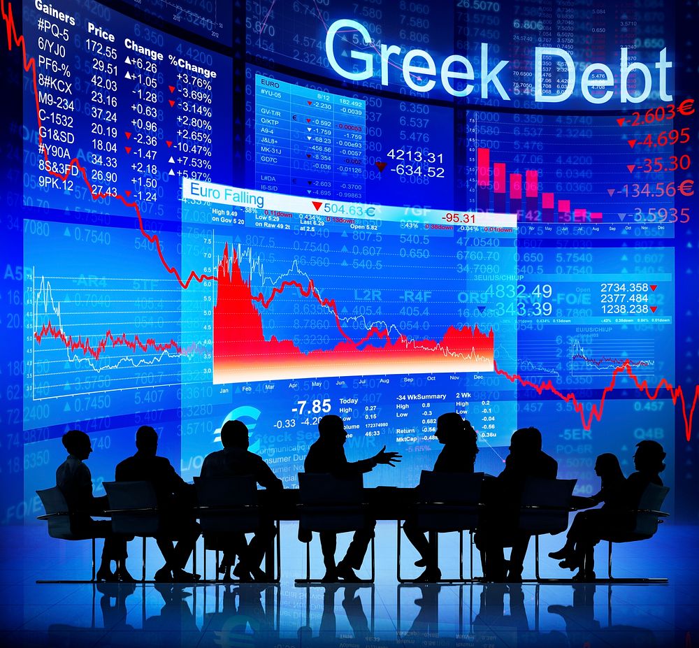 Group of Business People Discussing About Greek's Red Business Crisis