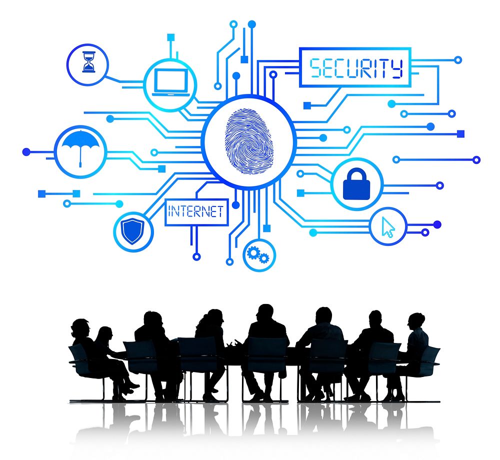 Silhouette Group of People in Meeting with Internet Security Concept